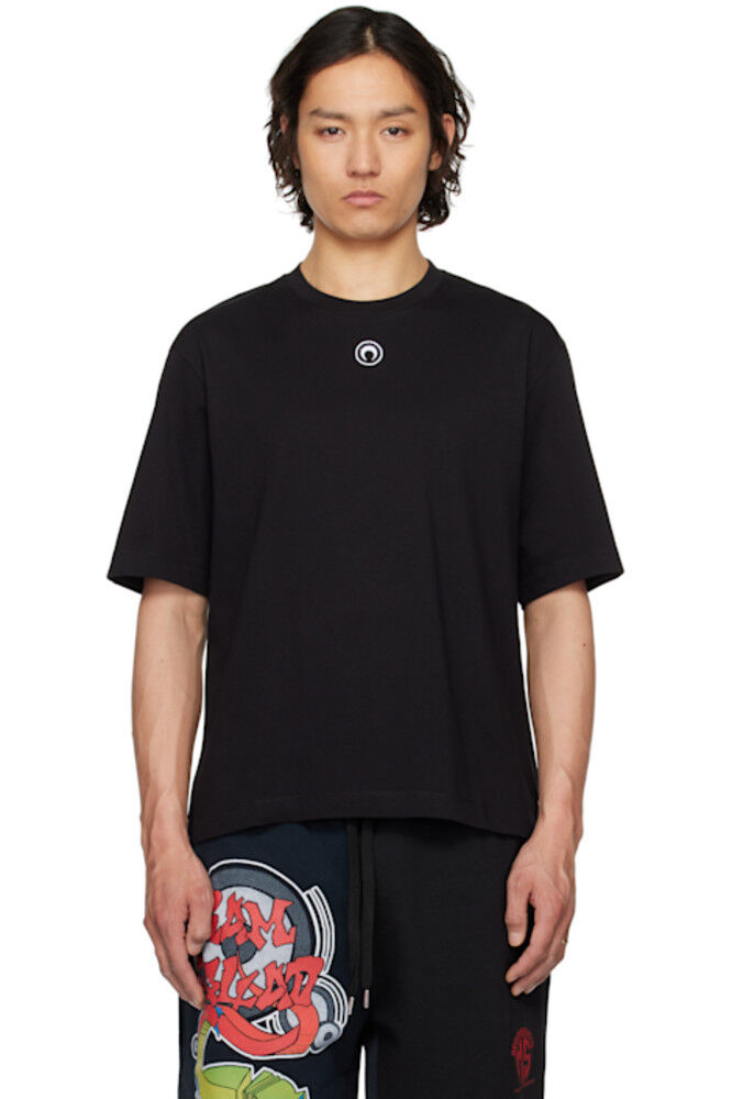 Черная однотонная футболка из органического хлопка Marine Serre 
Черная однотонная футболка из органического хлопка Marine Serre