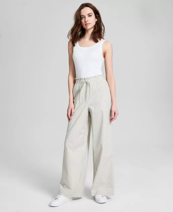 Женские хлопковые брюки с завязкой на талии и широкими штанинами And Now This, зеленый 
Женские хлопковые брюки с завязкой на талии и широкими штанинами And Now This, зеленый