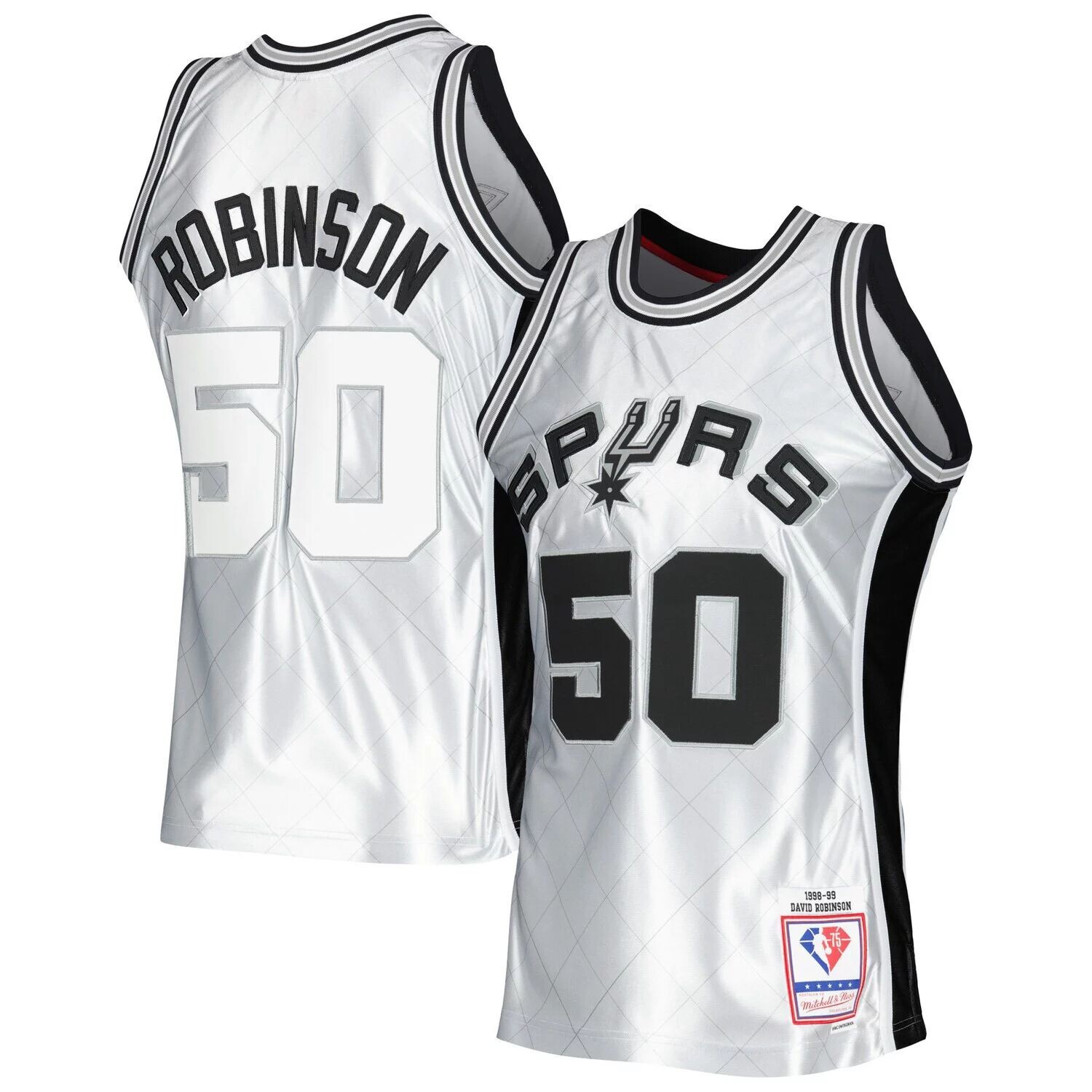 Мужская майка Mitchell & Ness David Robinson Platinum San Antonio Spurs 1998-99 Hardwood Classics, посвященная 75-летию Swingman
Мужская майка Mitchell & Ness David Robinson Platinum San Antonio Spurs 1998-99 Hardwood Classics, посвященная 75-летию Swingman