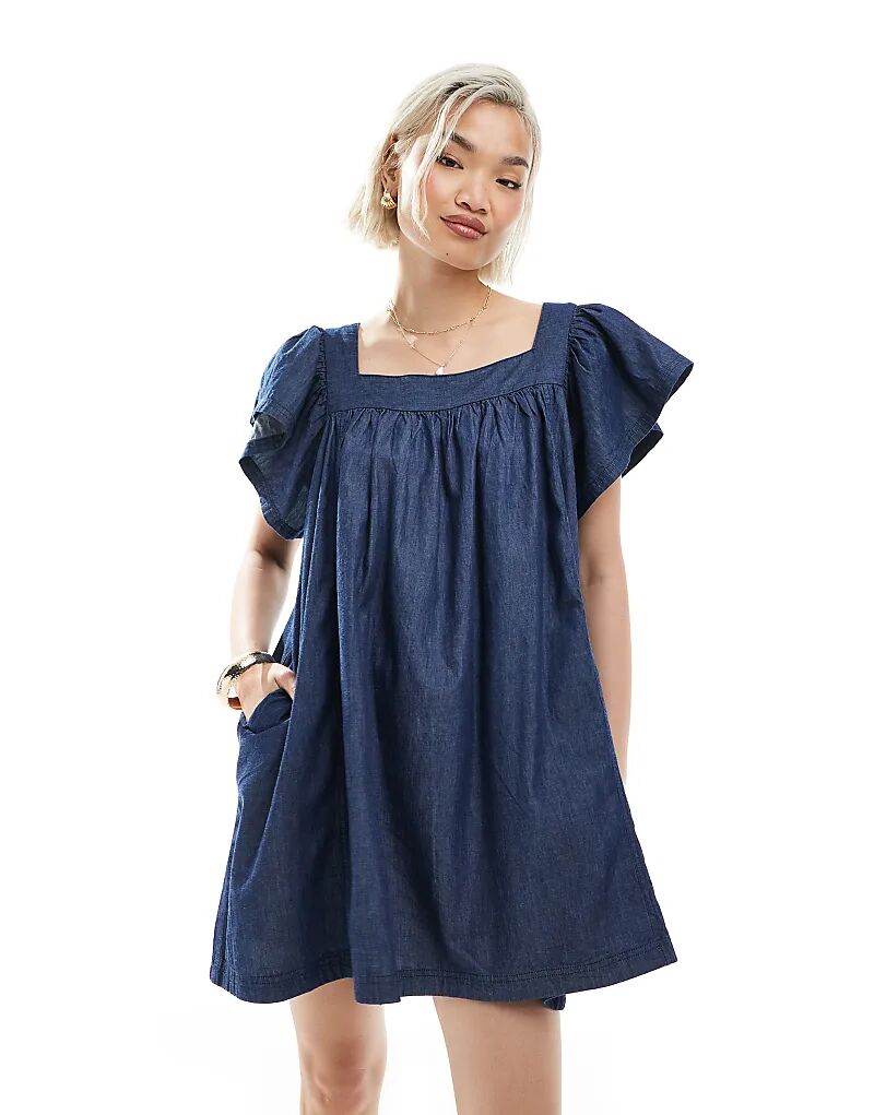 Мини-платье Miss Selfridge из шамбре цвета индиго
Мини-платье Miss Selfridge из шамбре цвета индиго