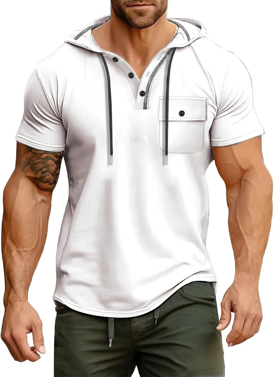 Мужская худи с капюшоном Muscle Fit на пуговицах с карманом
Мужская худи с капюшоном Muscle Fit на пуговицах с карманом