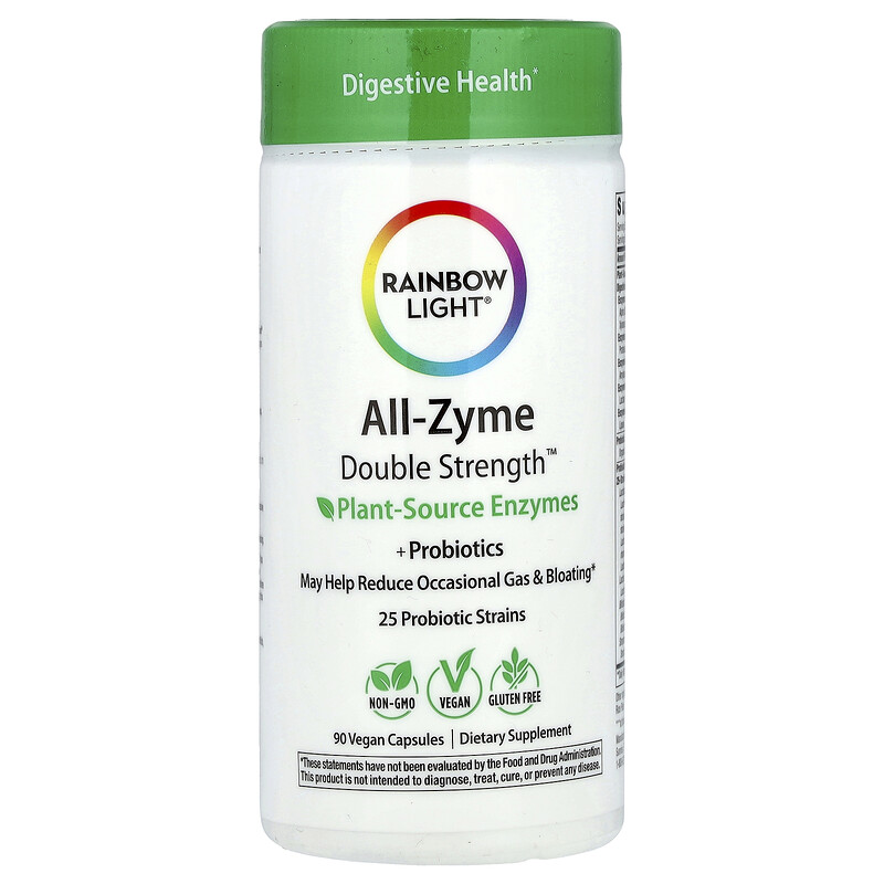 Rainbow Light, All-Zyme Double Strength , ферменты растительного происхождения и пробиотики, 90 веганских капсул
Rainbow Light, All-Zyme Double Strength , ферменты растительного происхождения и пробиотики, 90 веганских капсул