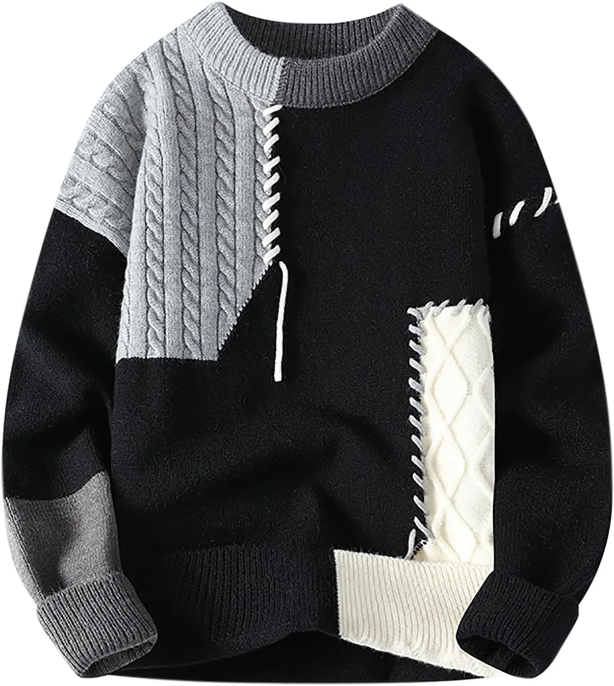 Мужской свитер с пэчворком и кабельной вязкой
Мужской свитер с пэчворком и кабельной вязкой