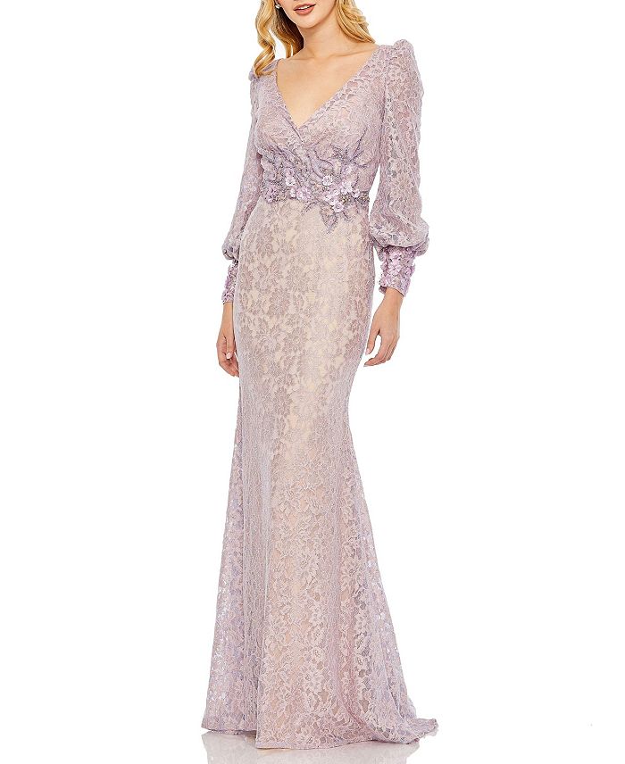 Кружевное платье с длинными рукавами, V-образным вырезом и декоративными элементами Mac Duggal, фиолетовый
Кружевное платье с длинными рукавами, V-образным вырезом и декоративными элементами Mac Duggal, фиолетовый