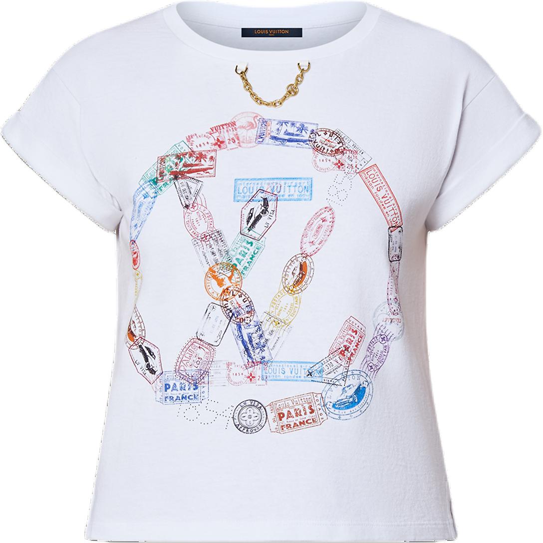 Футболка Louis Vuitton с принтом в виде штампов и круглого логотипа, белая
Футболка Louis Vuitton с принтом в виде штампов и круглого логотипа, белая