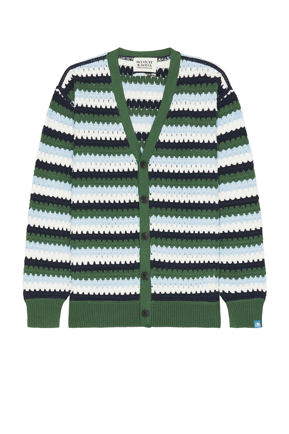 Кардиган с пониженной линией плеча в технике крючком Scotch & Soda, sage green multi stripe
Кардиган с пониженной линией плеча в технике крючком Scotch & Soda, sage green multi stripe