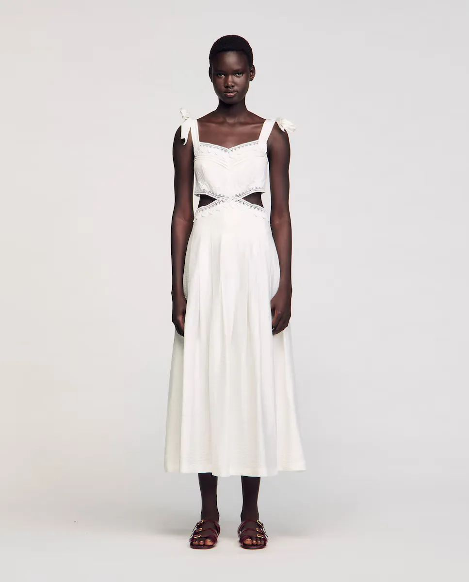 Длинное платье с кружевными галунами Sandro, белый
Длинное платье с кружевными галунами Sandro, белый