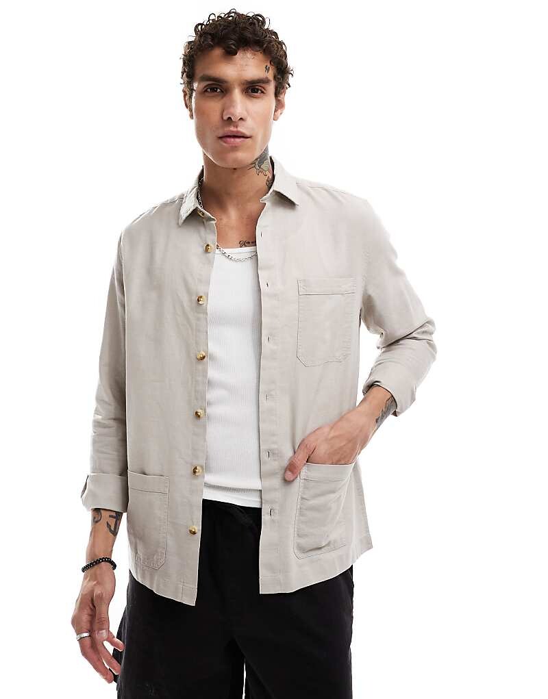ASOS DESIGN – Бежевая рубашка из смесового льна
ASOS DESIGN – Бежевая рубашка из смесового льна