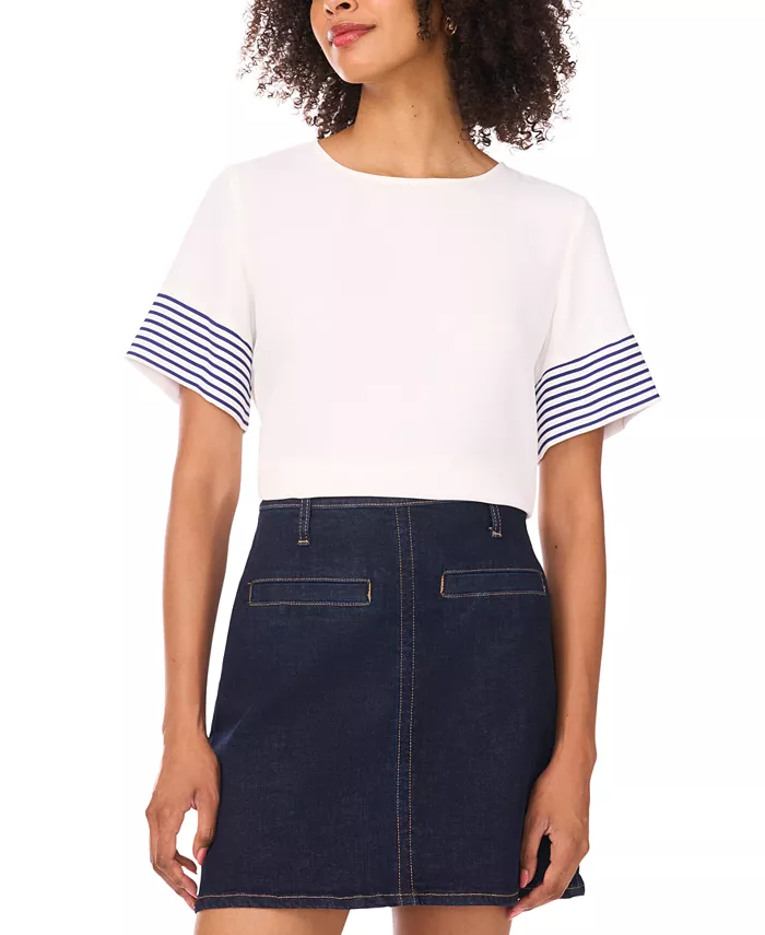 Женский топ с круглым вырезом и полосатыми рукавами Vince Camuto
Женский топ с круглым вырезом и полосатыми рукавами Vince Camuto