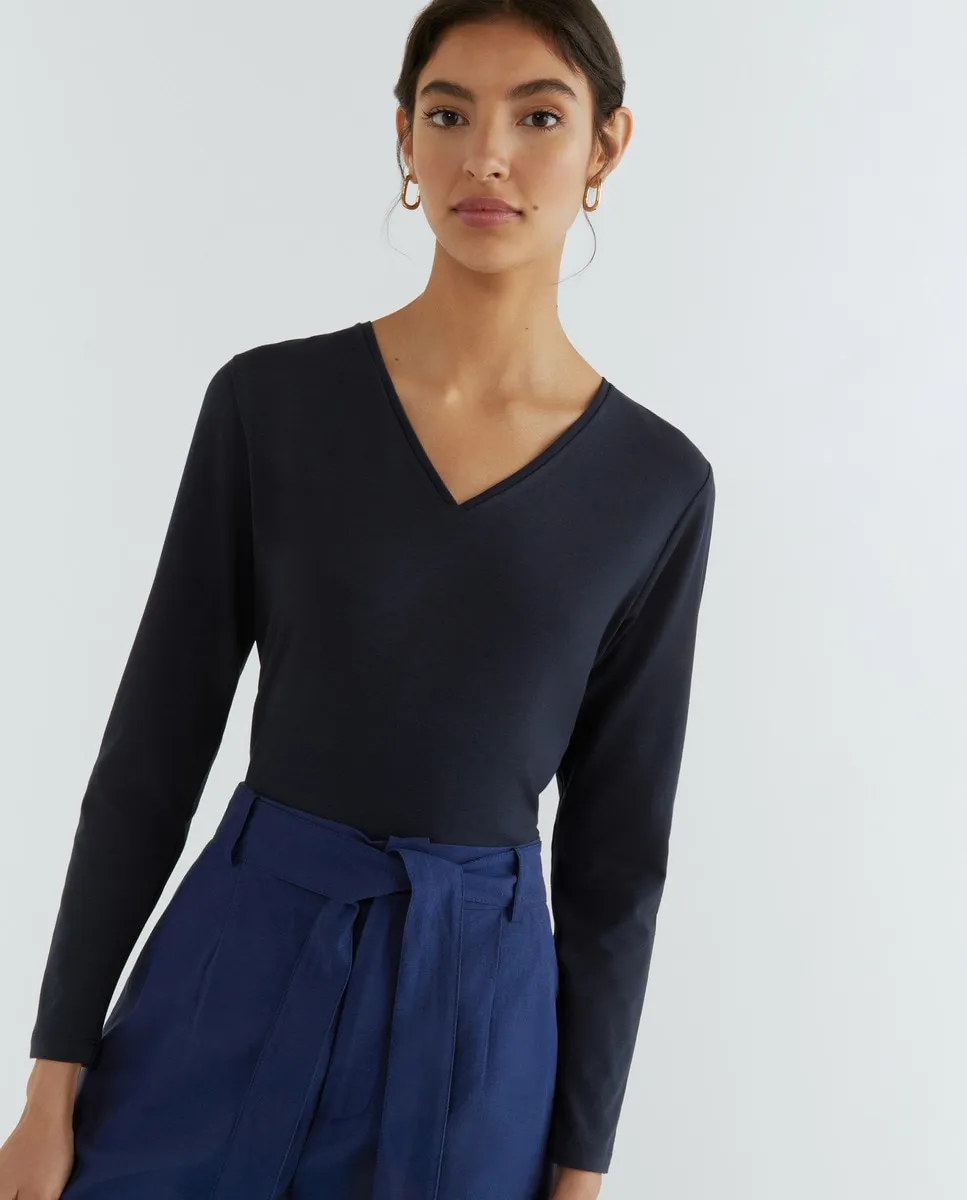 Футболка женская с длинными рукавами и V-образным вырезом Guitare, тёмно-синий
Футболка женская с длинными рукавами и V-образным вырезом Guitare, тёмно-синий