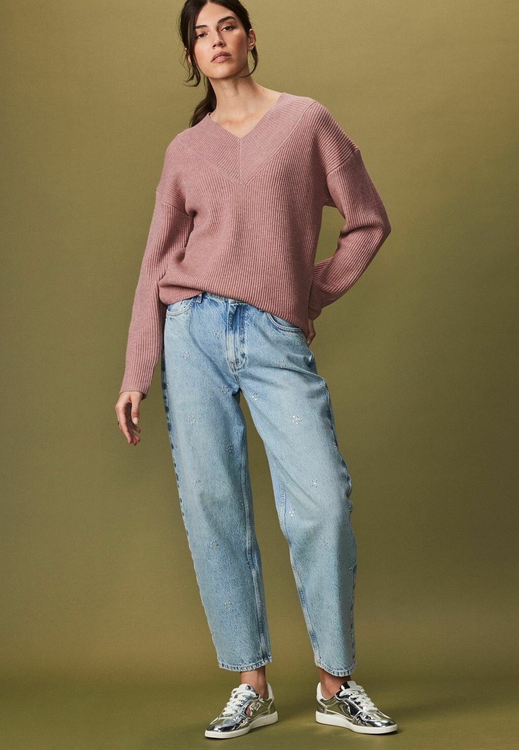 Вязаный свитер V-NECK PETITE Next, розовый 
Вязаный свитер V-NECK PETITE Next, розовый