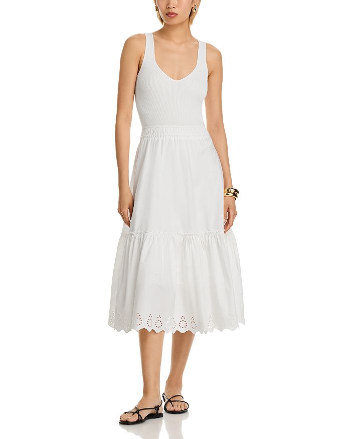 Бесплечевое платье миди из комбинированных материалов T Tahari, белый
Бесплечевое платье миди из комбинированных материалов T Tahari, белый