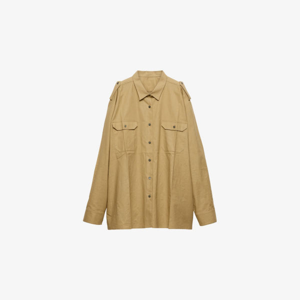 Рубашка Prada хлопковая оверсайз с треугольным логотипом, бежевый
Рубашка Prada хлопковая оверсайз с треугольным логотипом, бежевый