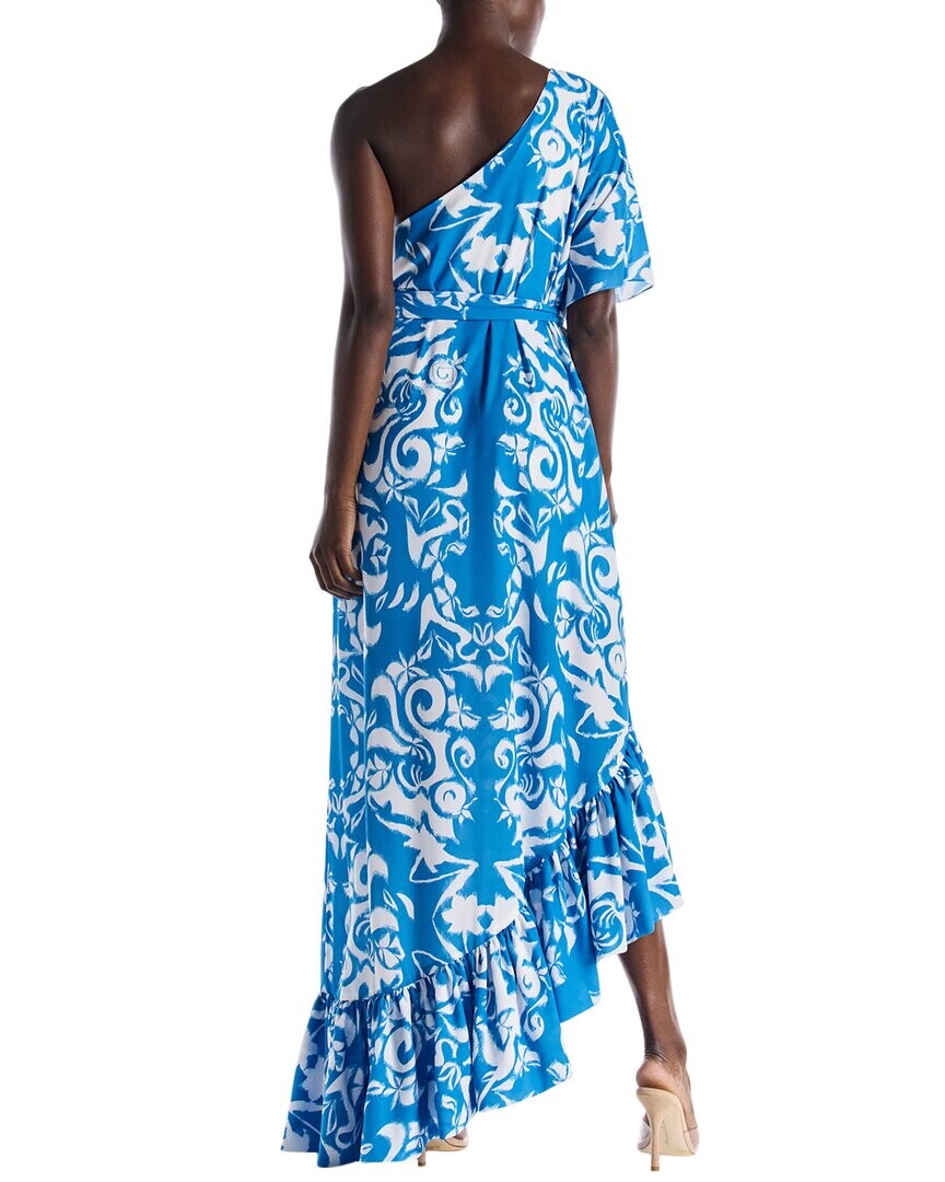 Monique Lhuillier Льняной кафтан на одно плечо с принтом, белый 
Monique Lhuillier Льняной кафтан на одно плечо с принтом, белый