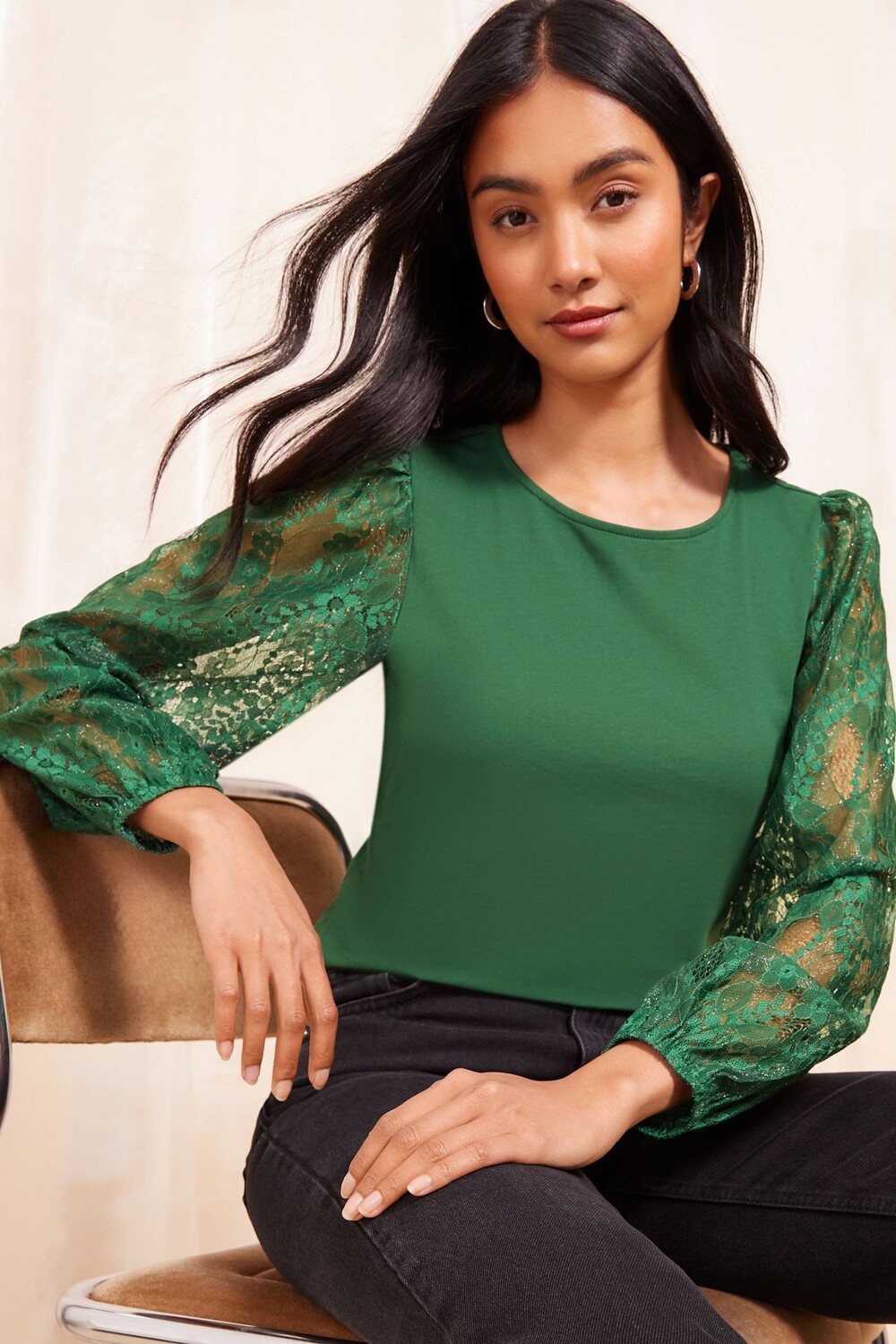 Блузка с длинным рукавом из атласного кружева Friends Like These, зеленый
Блузка с длинным рукавом из атласного кружева Friends Like These, зеленый