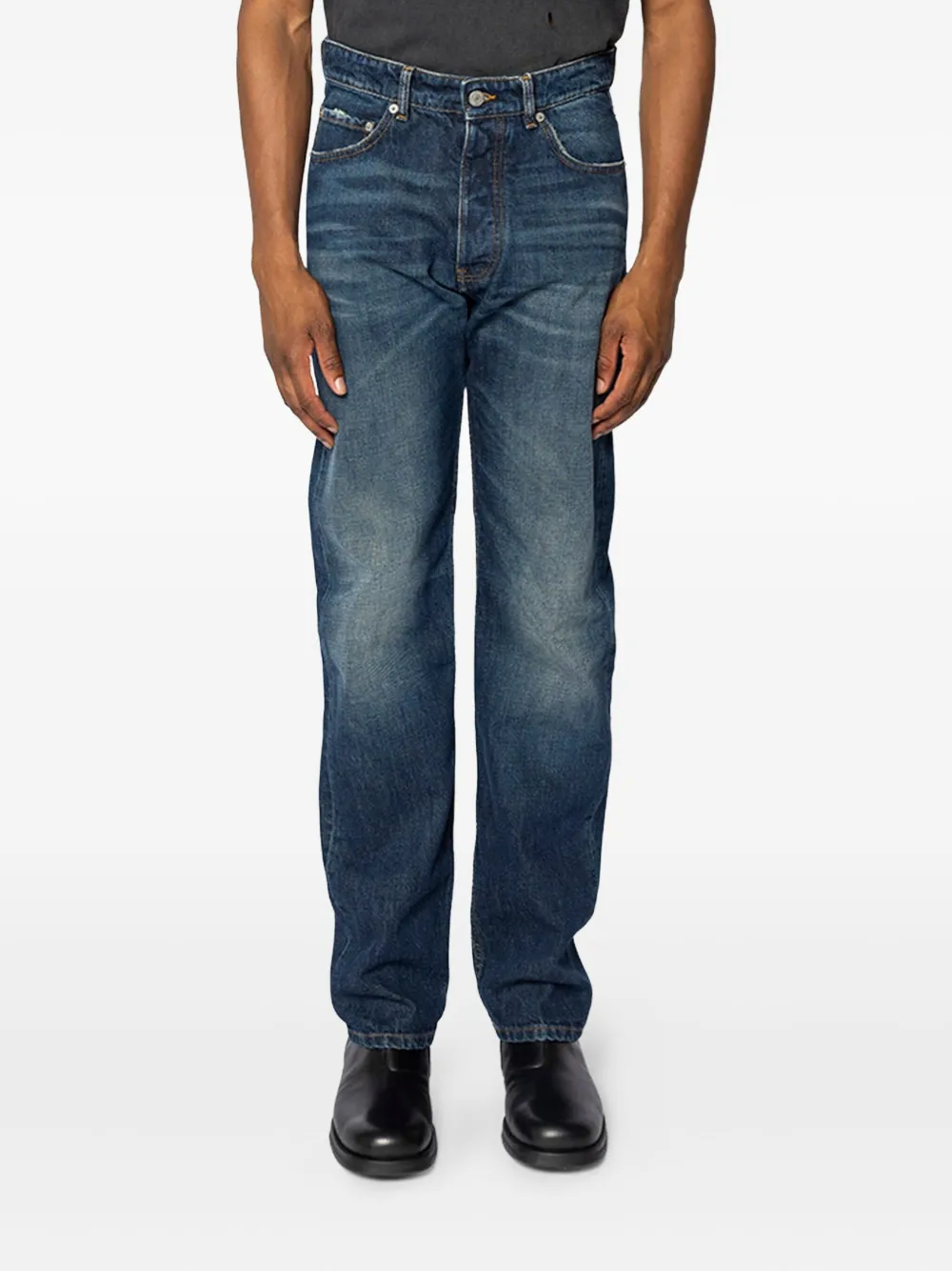 Прямые джинсы с эффектом потертости MM6 Maison Margiela, синий
Прямые джинсы с эффектом потертости MM6 Maison Margiela, синий