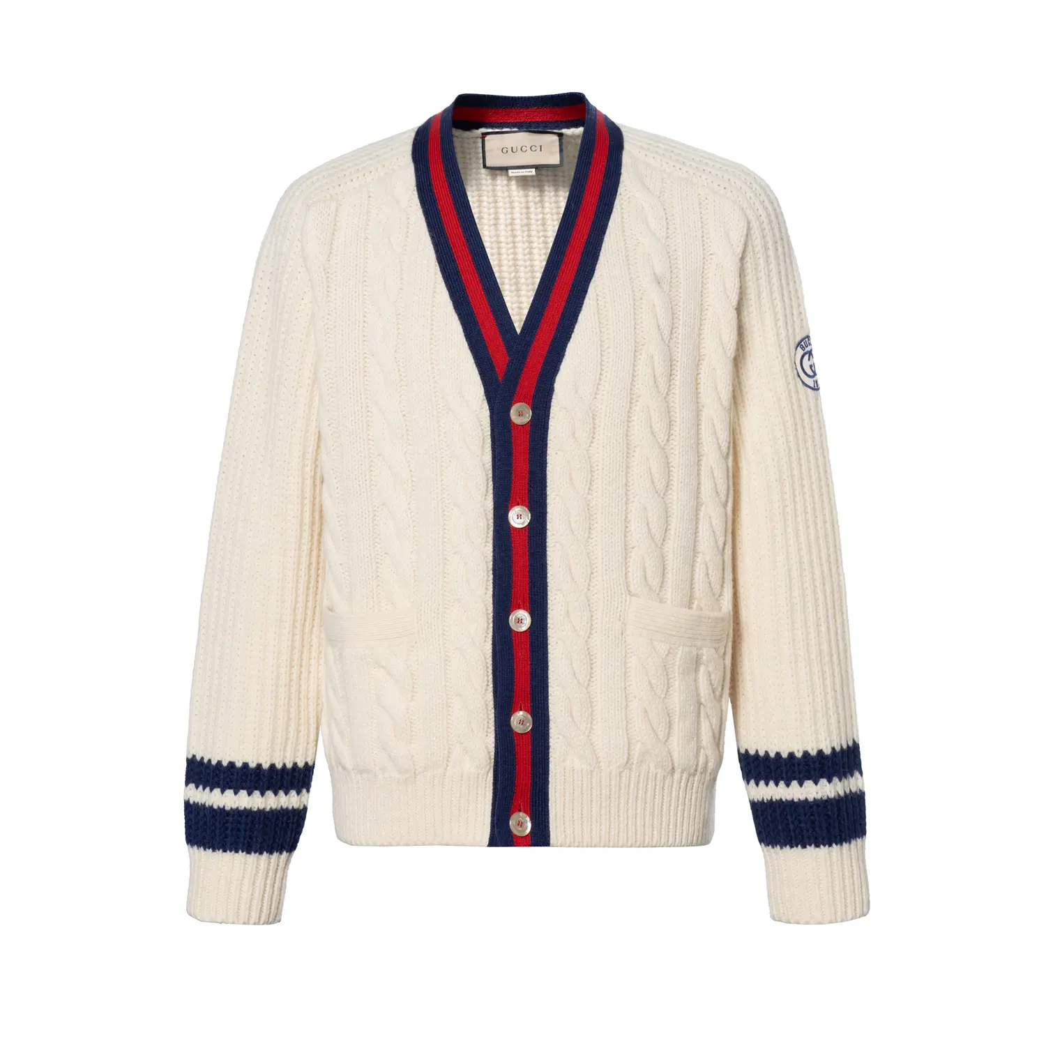 Кардиган с v-образным вырезом и ажурным узором GUCCI, экрю
Кардиган с v-образным вырезом и ажурным узором GUCCI, экрю