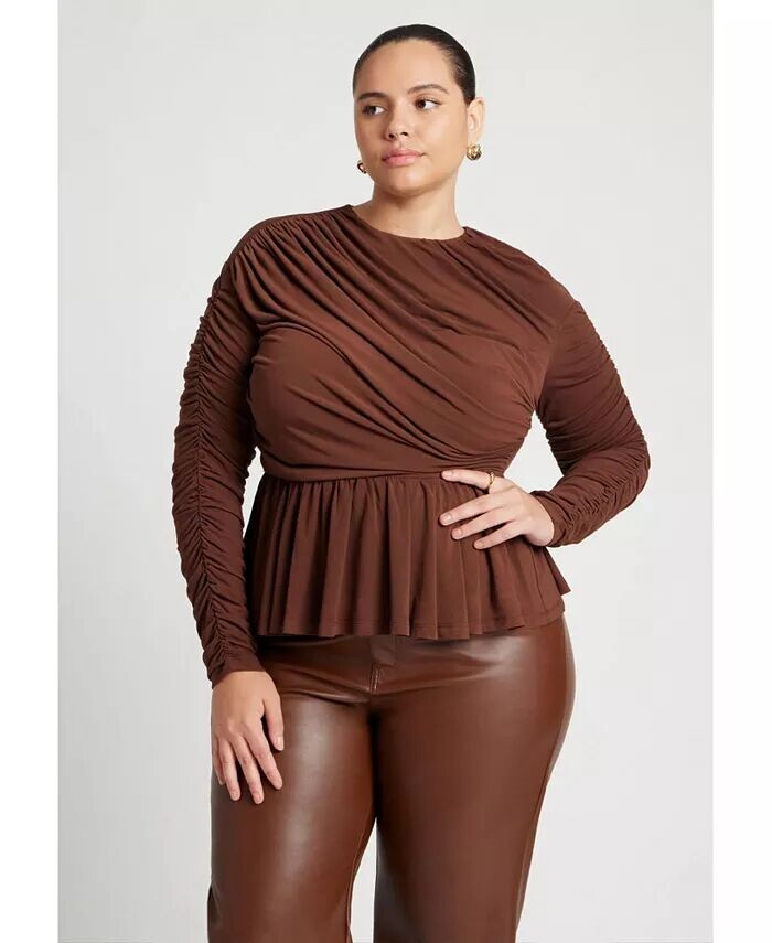 Топ больших размеров с баской и сборками ELOQUII, коричневый
Топ больших размеров с баской и сборками ELOQUII, коричневый