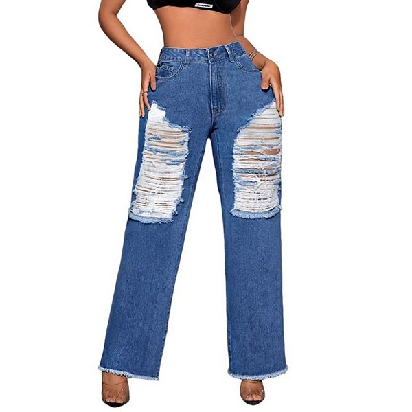 Женские рваные джинсы high waist wide leg с карманами Kojooin
Женские рваные джинсы high waist wide leg с карманами Kojooin
