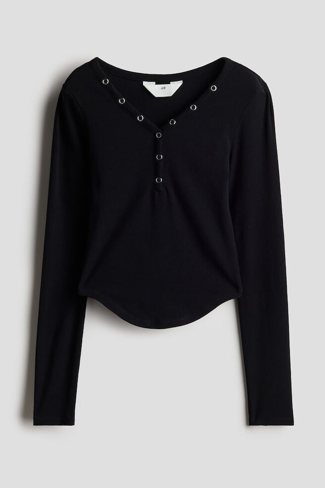 Лонгслив с V-образным вырезом H&M, черный
Лонгслив с V-образным вырезом H&M, черный