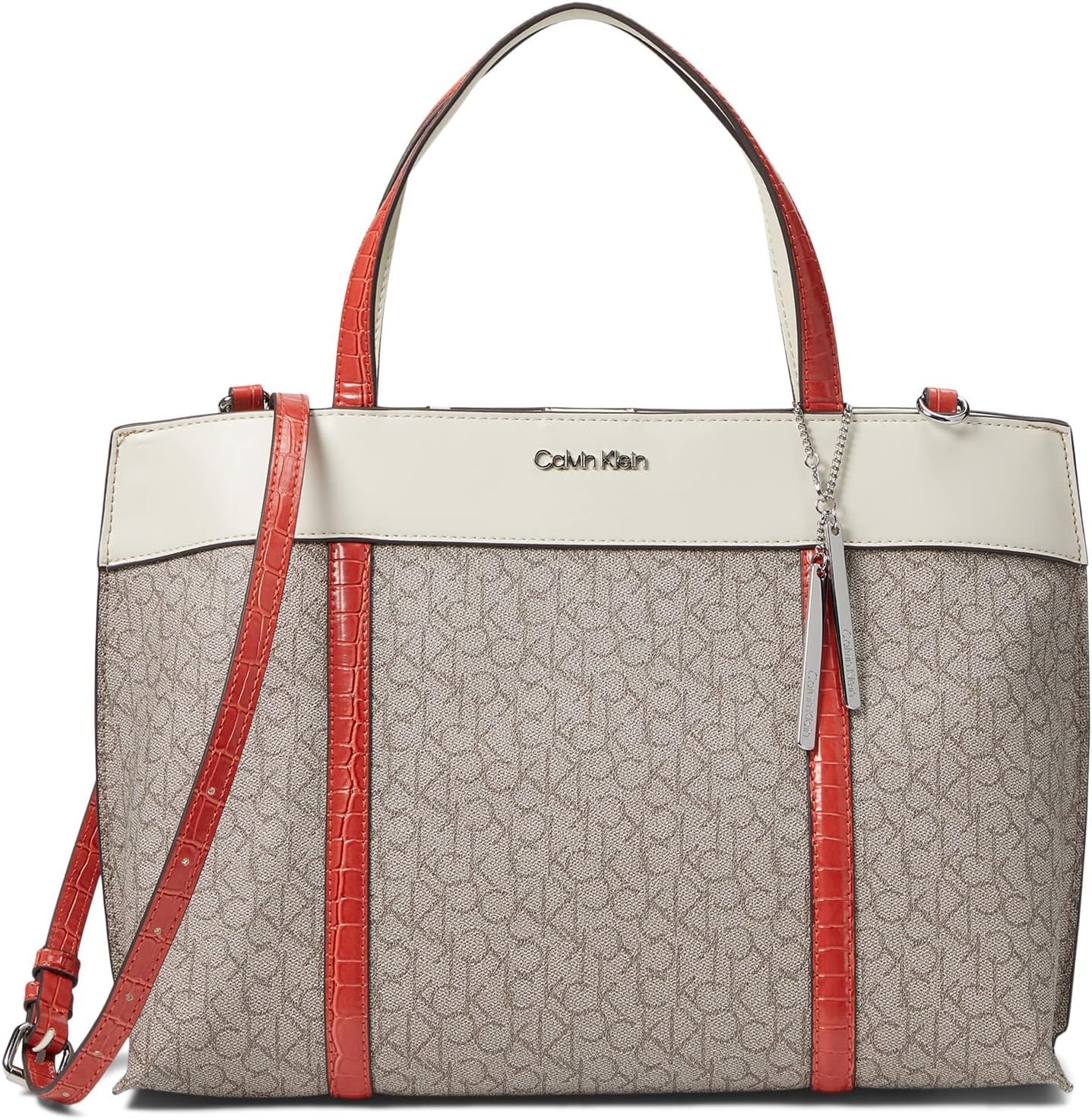 Calvin Klein Gillian Satchel, Mini Textured Almond/Taupe/Spicy Orange
Calvin Klein Gillian Satchel, Mini Textured Almond/Taupe/Spicy Orange