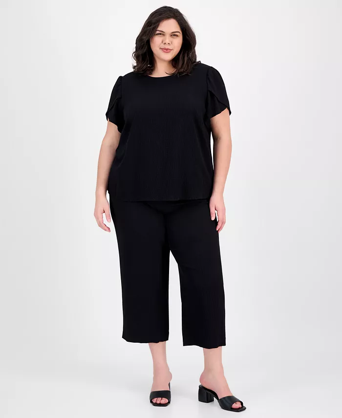 Топ с рукавами-тюльпанами и брюки AK Plus Size Anne Klein, черный 
Топ с рукавами-тюльпанами и брюки AK Plus Size Anne Klein, черный