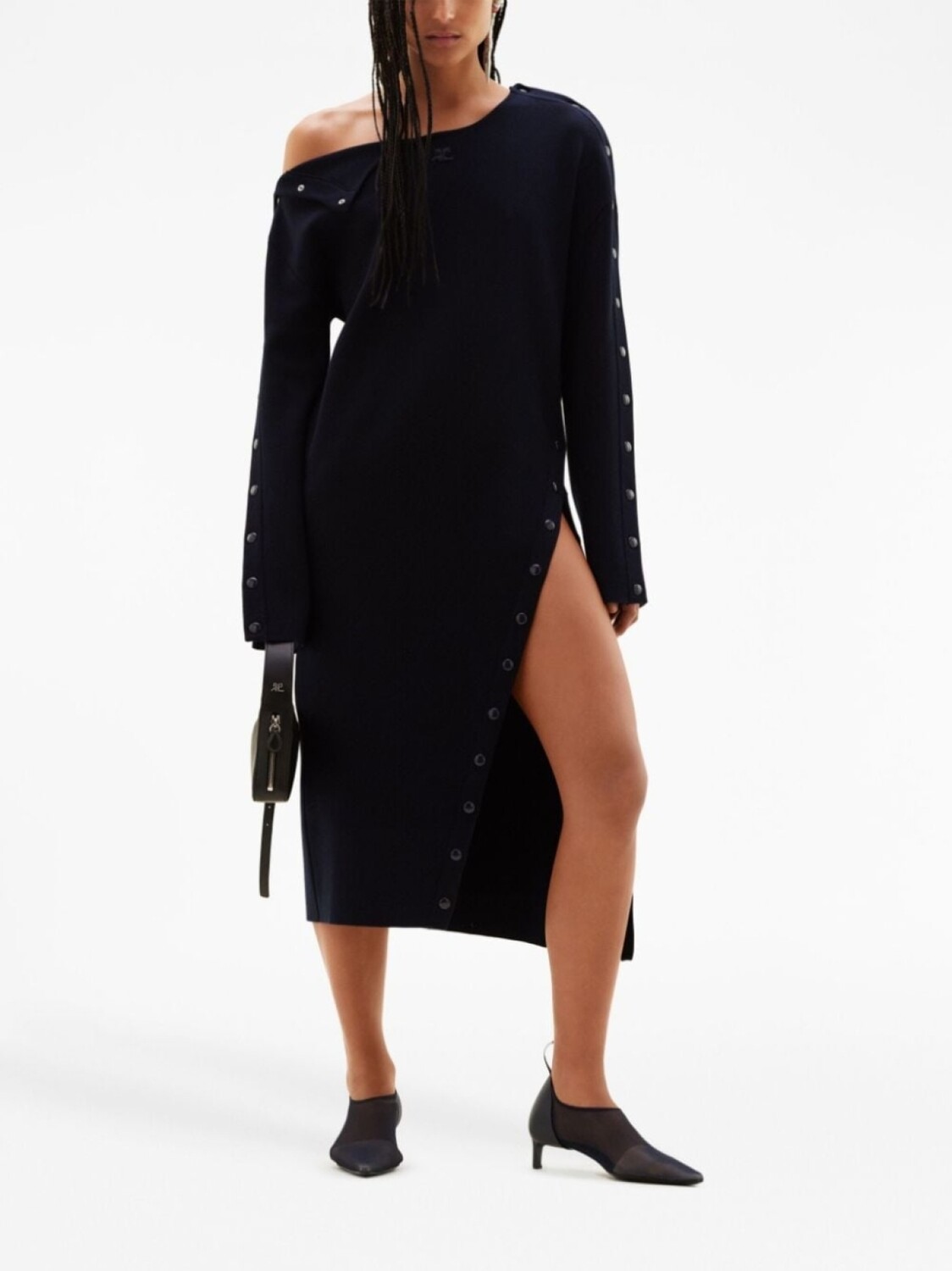 Трикотажное платье миди с длинными рукавами Courrèges, черный 
Трикотажное платье миди с длинными рукавами Courrèges, черный