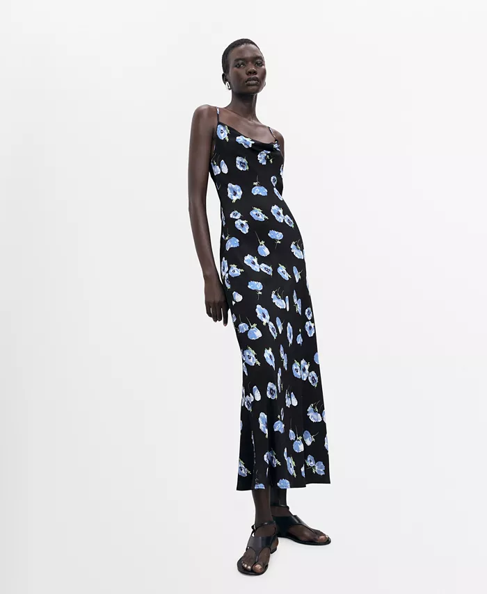 Женское длинное платье с драпированным вырезом MANGO, черный
Женское длинное платье с драпированным вырезом MANGO, черный