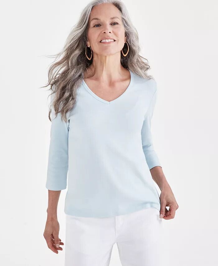 Женская хлопковая футболка с v-образным вырезом с рукавом 3/4 Style & Co, синий
Женская хлопковая футболка с v-образным вырезом с рукавом 3/4 Style & Co, синий