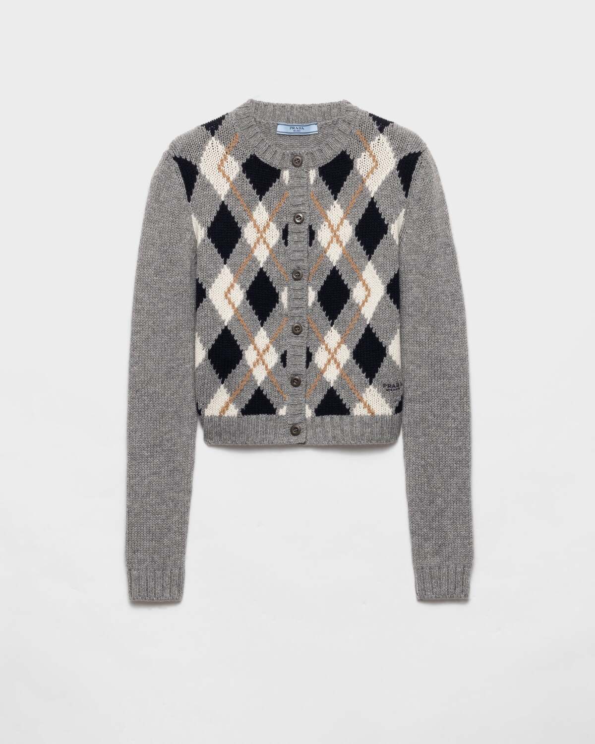 Кардиган из кашемира с ромбическим узором Prada, серый
Кардиган из кашемира с ромбическим узором Prada, серый