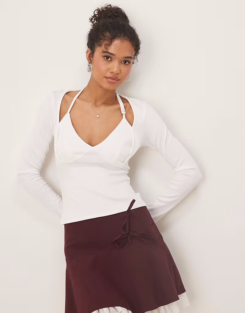 Топ ASOS DESIGN с длинными рукавами и халтер-воротом в рубчик белого цвета
Топ ASOS DESIGN с длинными рукавами и халтер-воротом в рубчик белого цвета