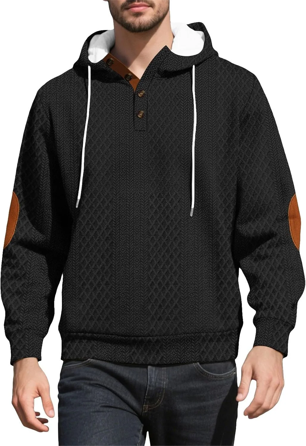 Толстовка с капюшоном и накладками на локтях
Толстовка с капюшоном и накладками на локтях