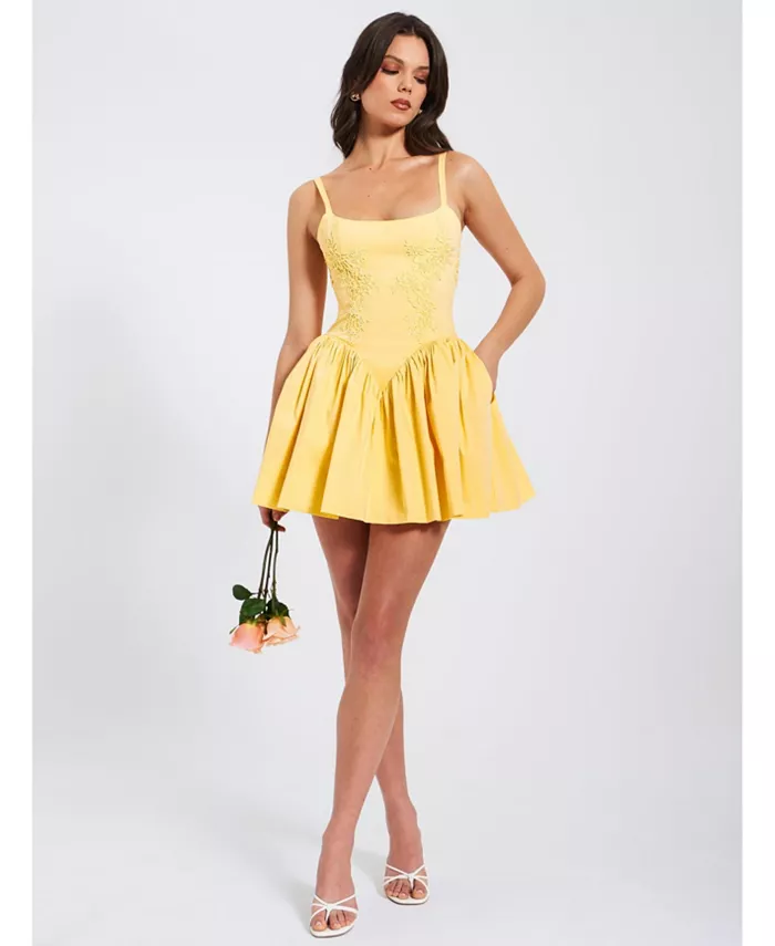 Женское желтое хлопковое мини-платье Kadi с заниженной талией и корсетом Miss Circle, желтый 
Женское желтое хлопковое мини-платье Kadi с заниженной талией и корсетом Miss Circle, желтый