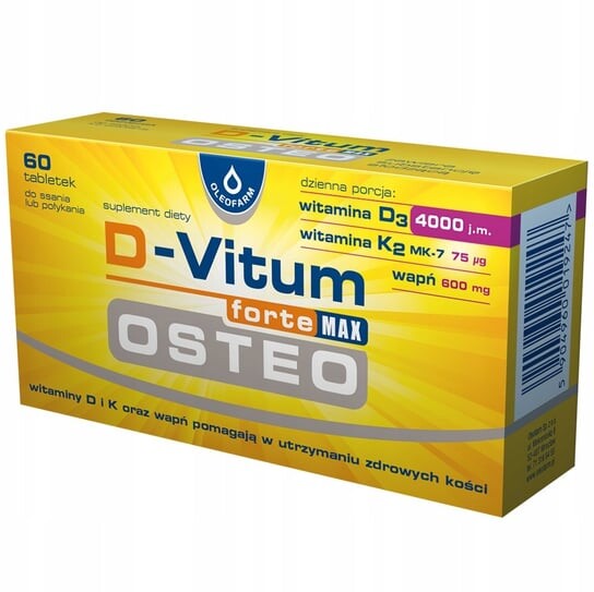 Oleofarm, D-vitum Forte Max Osteo 4000, витамин D3, кальций, 60 таб.
Oleofarm, D-vitum Forte Max Osteo 4000, витамин D3, кальций, 60 таб.
