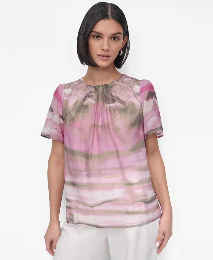 Блузка с принтом и пышными рукавами, миниатюрный размер DKNY, розовый
Блузка с принтом и пышными рукавами, миниатюрный размер DKNY, розовый