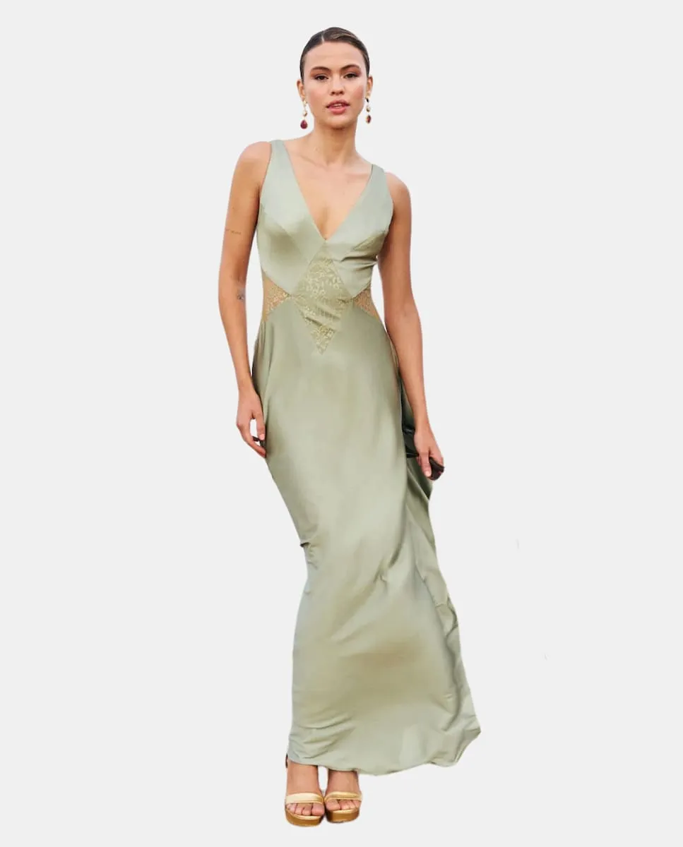 Длинное платье с v-образным вырезом и кружевными деталями Miphai, светло-зеленый
Длинное платье с v-образным вырезом и кружевными деталями Miphai, светло-зеленый