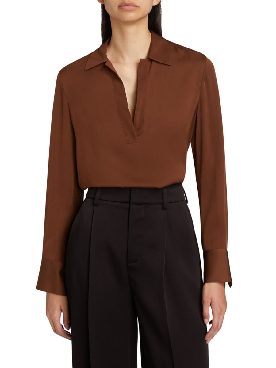 Блузка-поло из эластичного шелка Vince, цвет Deep Rosewood
Блузка-поло из эластичного шелка Vince, цвет Deep Rosewood