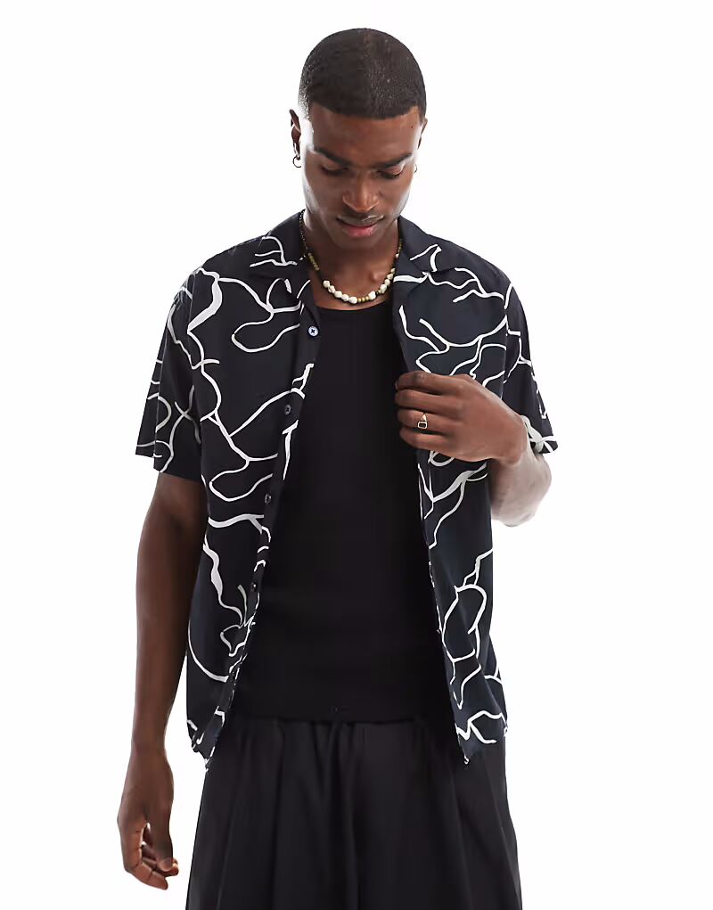 Рубашка Jack & Jones Premium с воротником-стойкой и принтом темно-синего цвета 
Рубашка Jack & Jones Premium с воротником-стойкой и принтом темно-синего цвета