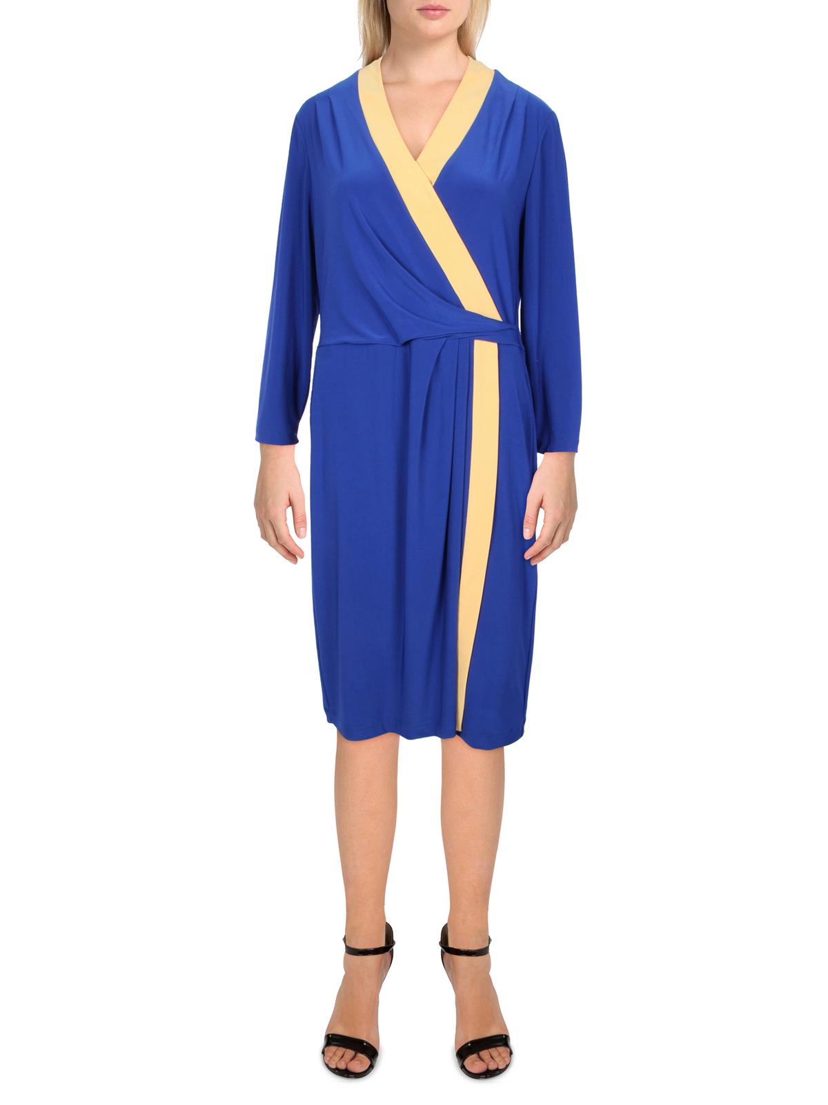 Женское платье-халат миди в стиле колор-блок Kasper, синий/желтый
Женское платье-халат миди в стиле колор-блок Kasper, синий/желтый