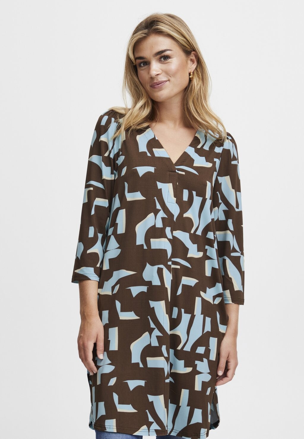 Туника Fransa с глубоким вырезом, коричневый/голубой 
Туника Fransa с глубоким вырезом, коричневый/голубой