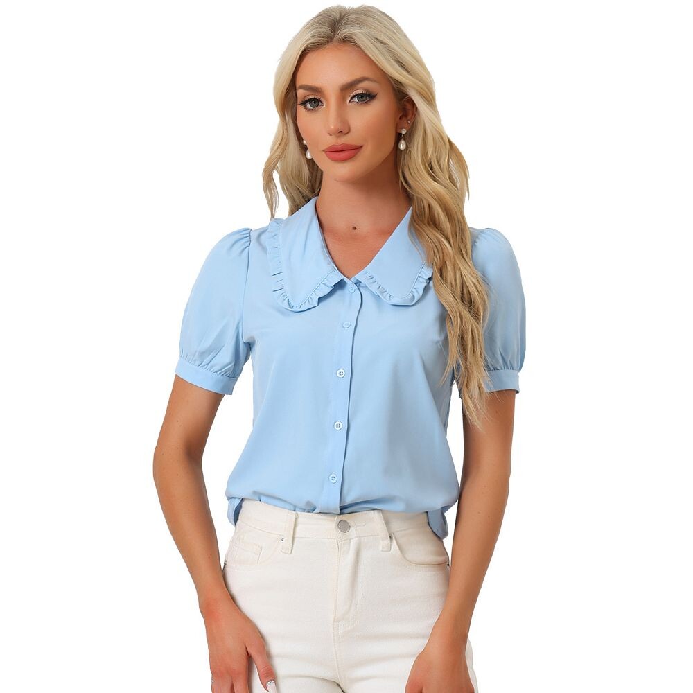 Женская рубашка с воротником Питера Пэна, пышная элегантная блузка с короткими рукавами, топ ALLEGRA K, синий
Женская рубашка с воротником Питера Пэна, пышная элегантная блузка с короткими рукавами, топ ALLEGRA K, синий