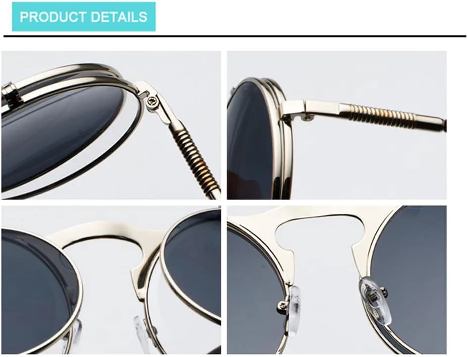 Солнцезащитные очки в стиле стимпанк, круглые металлические, женские, ретро, с откидной задней крышкой, круглые, двойные металлические, мужские VFDHN, Silver Blue
Солнцезащитные очки в стиле стимпанк, круглые металлические, женские, ретро, с откидной задней крышкой, круглые, двойные металлические, мужские VFDHN, Silver Blue