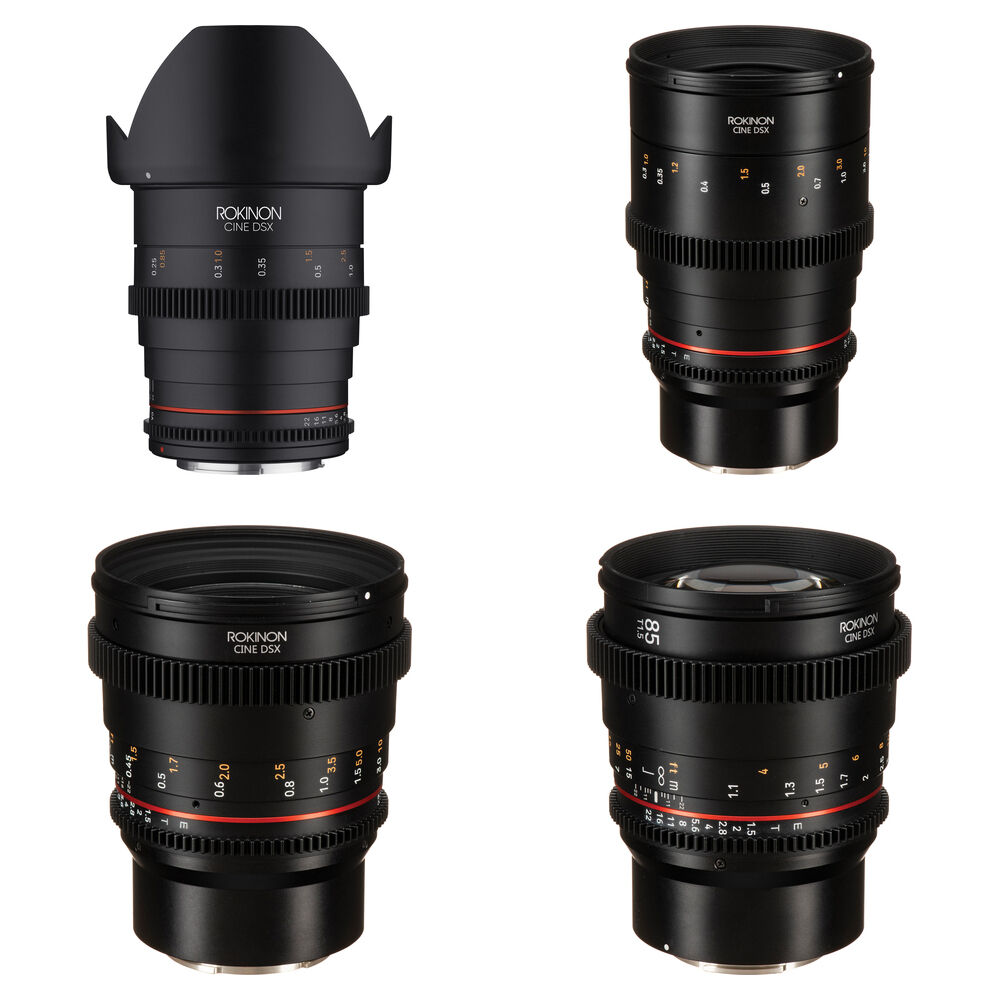 Комплект высокоскоростных кинообъективов Rokinon 24, 35, 50 и 85 мм T1.5 для Sony DSX с креплением E
Комплект высокоскоростных кинообъективов Rokinon 24, 35, 50 и 85 мм T1.5 для Sony DSX с креплением E