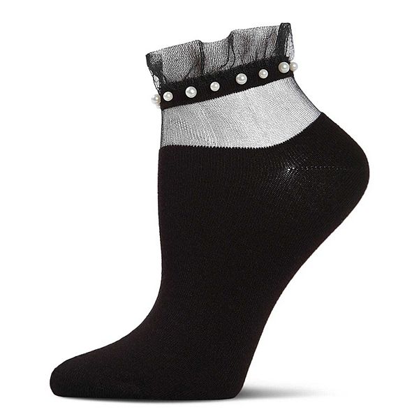 Женский ажурный носок с рюшами и искусственным жемчугом Memoi, Black
Женский ажурный носок с рюшами и искусственным жемчугом Memoi, Black