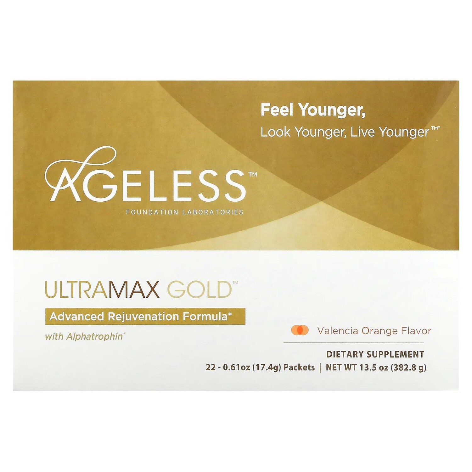 Ageless Foundation Laboratories UltraMax Gold улучшенная формула омоложения с альфатрофином со вкусом валенсийского апельсина 22 пакетика 13,5 унции (17,4 г) каждый
Ageless Foundation Laboratories UltraMax Gold улучшенная формула омоложения с альфатрофином со вкусом валенсийского апельсина 22 пакетика 13,5 унции (17,4 г) каждый