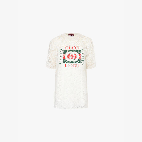 Топ из тканой смеси с цветочной вышивкой и фирменным принтом Gucci, белый
Топ из тканой смеси с цветочной вышивкой и фирменным принтом Gucci, белый