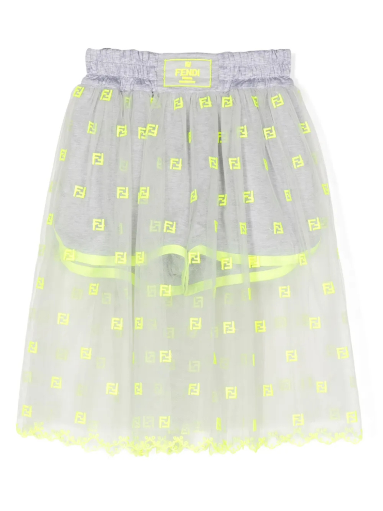 Полупрозрачная юбка с нашивкой-логотипом Fendi Kids, серый 
Полупрозрачная юбка с нашивкой-логотипом Fendi Kids, серый