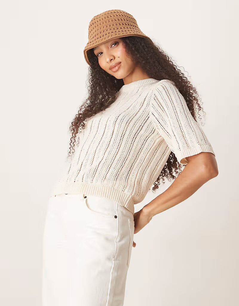 Футболка ASOS DESIGN, вязаная крючком, цвета экрю
Футболка ASOS DESIGN, вязаная крючком, цвета экрю