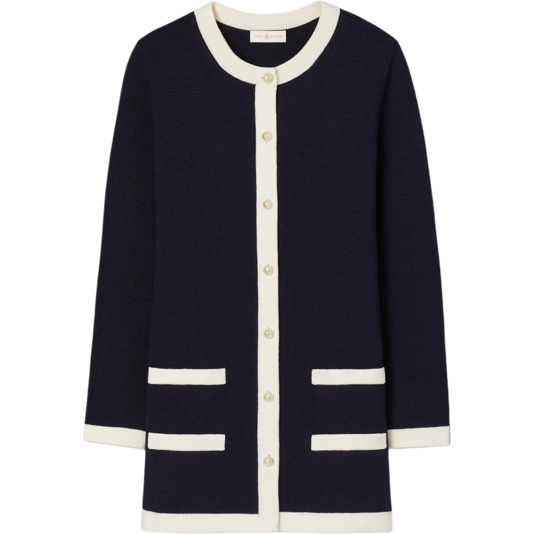 TORY BURCH Свитер женский Marine Blue с круглой горловиной, кардиган умеренной длины
TORY BURCH Свитер женский Marine Blue с круглой горловиной, кардиган умеренной длины