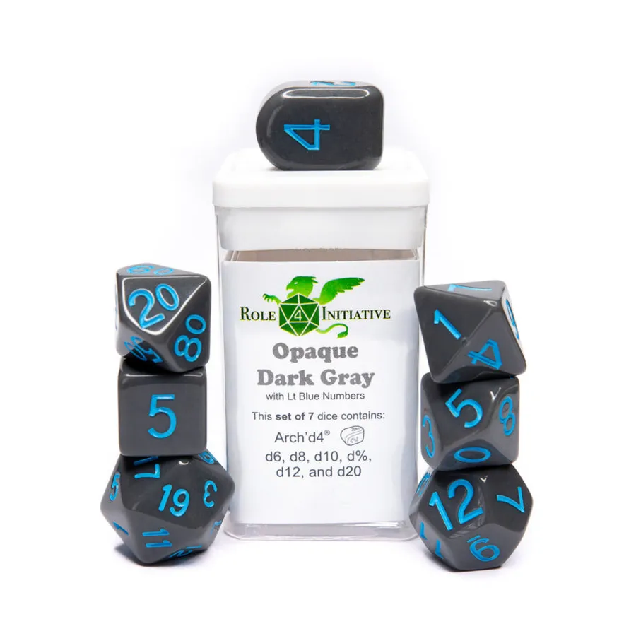 Набор Poly — непрозрачный темно-серый со светло-голубым и Arch'd4 (7), Game Dice - Opaque (Role 4 Initiative)
Набор Poly — непрозрачный темно-серый со светло-голубым и Arch'd4 (7), Game Dice - Opaque (Role 4 Initiative)